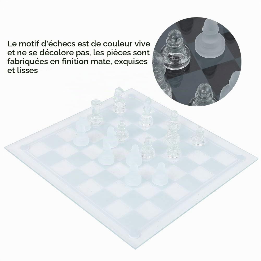 Échecs Internationaux en Cristal de Verre, Jeu D'échecs givré Exquis, 25x25 Cm pour Les Voyages, L'école, Le Camping, adapté à Les âges