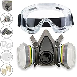 Equipo De Protección Para Carpintería Set de Media Máscara Antipolvo Reutilizable RH-M103 ABEK1 con Gafas, Guantes, 6 Filtros de Protección de Partícular para Gas, Ácido y Amoníaco | Bricolaje Carpintería Vapor y Más