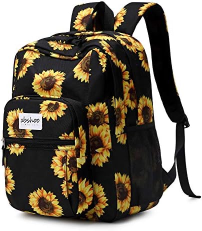abshoo Classical Basic Womens Sunflower School Backpack For College Teen Girls Water Resistant Bookbag (Sunflower Black)