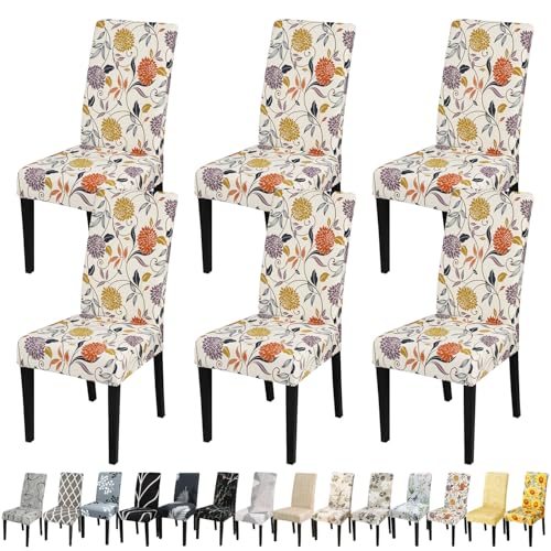 JQinHome Pattern Chair Covers for Dining Room Set of 6, High Stretch Removable Washable Parsons Chair Slipcover for Home Party Hotel Wedding Ceremony (Flower,6PCS) by JQinHome - Used condition - CA$38.69
