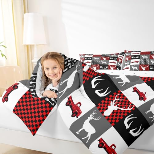 Image of Feelyou Farmhouse Deer Comforter Set Twin Size for Kids Boys Girls