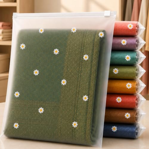 Image of PulGos 24 Pcs, 45 x 35 Cm Saree Cover for Storage | Floral Printed With Zip | Frosted Transparent Bags | Multipurpose Bag for Clothes & Accessories | Packing Covers for Wardrobe Organizer & Traveling