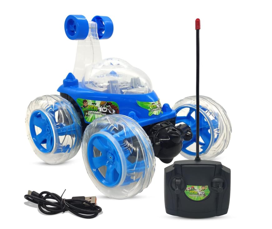 Image of Babble Buddies Kids' Stunt Car: Rechargeable Remote Control, 360-Degree Twisting Acrobatics, Music & Lights, Plus Charger (Assorted Color).