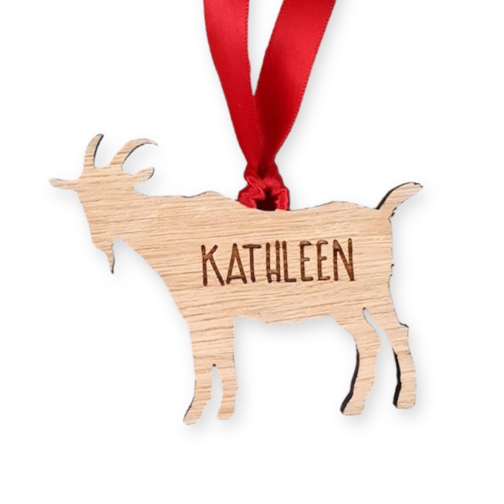 Personalised Animal Bauble - Goat: Wooden Christmas Tree Decoration Bauble