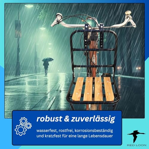 Fahrrad Gepäckträger vorne Frontgepäckträger - Fahrradgepäckträger Vorderrad - Red Loon Fahrrad Frontträger - Stahl/Holz Front Loader - Gepäckträger vorne universell - inkl Fahrradkorb aus Rattan