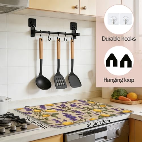 Image of Lavender Lemon Stove Top Covers Pad 28 x 20 inches Dish Drying Mat Coffee Bar Mats Kitchen Decor Absorbent Pad Fit Coffee Maker Machine Dish Drying