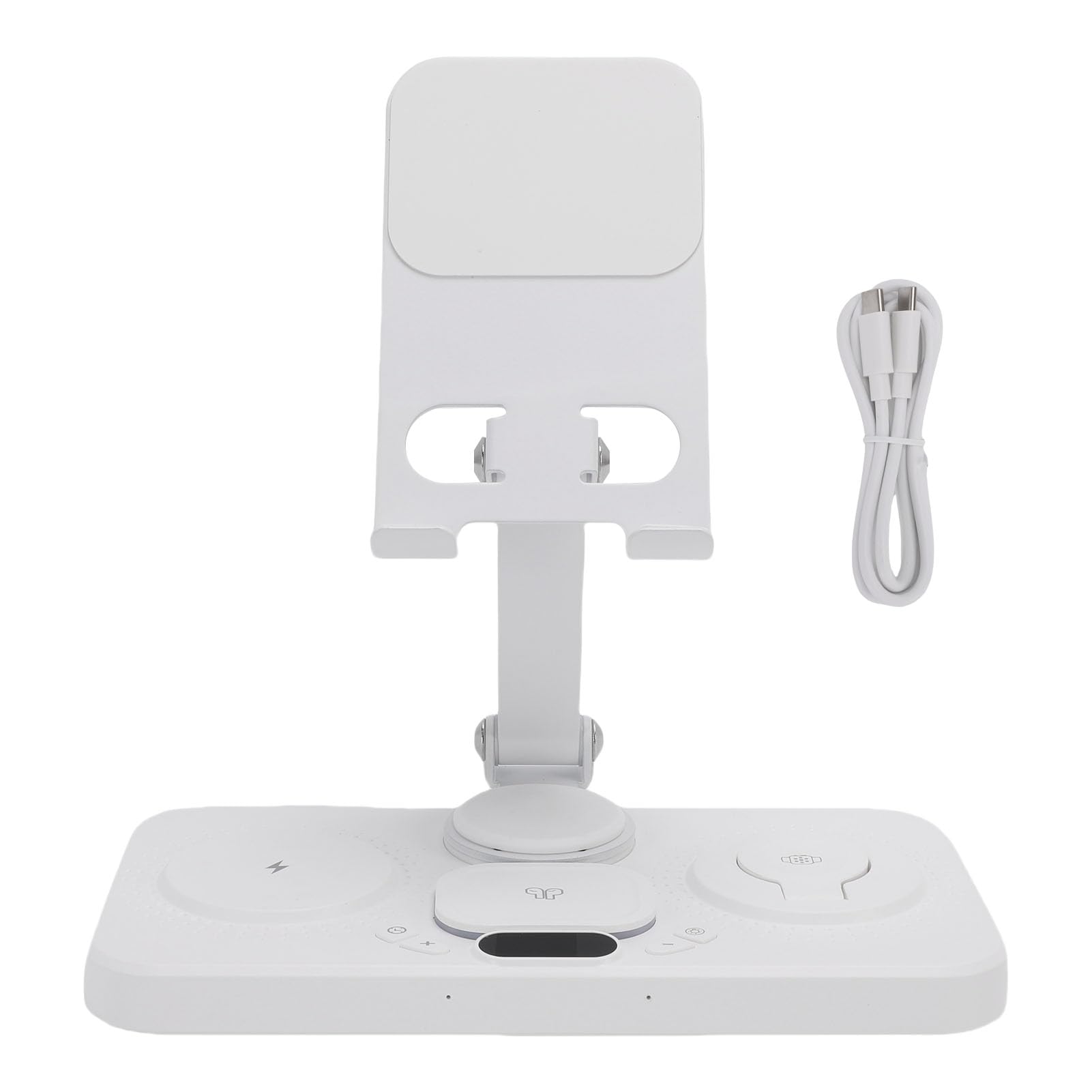 Zunate Stazione di Ricarica Wireless Pieghevole da 15 W con Orologio e 6 Colori di Luce Ambientale per Dispositivi IOS Perfetta per Casa o Ufficio (WHITE)