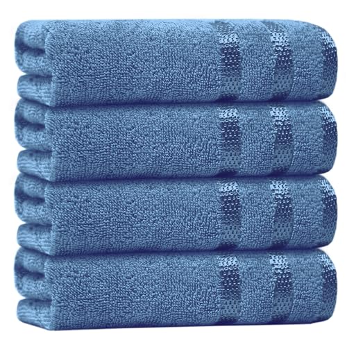 Casabella Luxury 4 Blue Hand Towels Splendid Quality - 100% Cotton Hand Towels for Bathroom (50X90 CM) - 4 Blue Hand Towels for Kitchen, Hotel, Gym