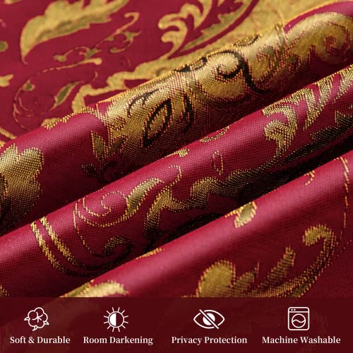 Loom And Mill Luxury Red Damask Curtains For Bedroom, Lined Jacquard Blackout Curtains 2 Panels With Tiebacks, Window Curtain For Living Room Banquet Christmas Decor, Rod Pocket(52”Wx 84”L, 2 Panels) #TOP6