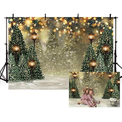 MEHOFOND 10x7ft Winter Christmas Tree Snowflake Green Newborn Photography Background Snow Scene Glitter Bokeh Portrait Backdrops Xmas Birthday Baby Shower Party Photo Banner Props Cover