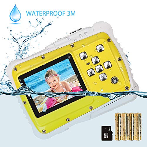 Kids Camera, Digital Waterproof Camera for Children with 3M Waterproof, 2 Inch LCD Screen, 12MP HD Resolution, 8X Digital Zoom, Flash and Mic(Yellow)