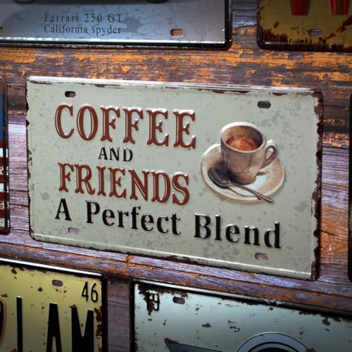 Image of inchCoffee and Friends- A perfect Blend inch Vintage Retro Metal Signs - License Wall Plate, Car Tag - Ideal for Cafe, Restaurant, Shop, Home, Hotel, Club, Office, Living Area - Design Plaque