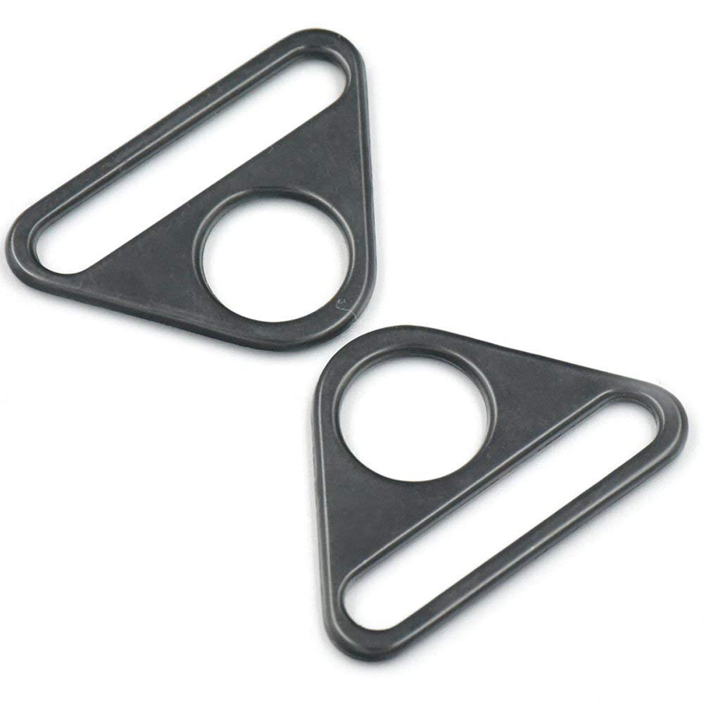 Bluemoona 20 Pcs - 1.5" 38mm Metal Adjuster Triangle Ring with Bar Swivel Clip D Dee Buckles Black