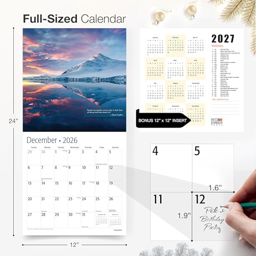 Image of RED EMBER Inspiration with Motivational Quotes 2026 Wall Calendar 12 Month | 12 inch x 24 inch Open | Thick & Sturdy Paper | Holiday Gift | Nature Calendar 2026