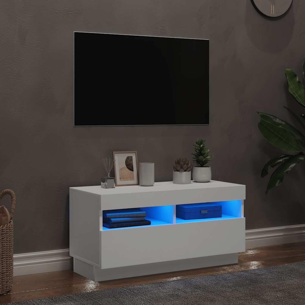 vidaXL Meuble TV avec lumières LED Blanc 80x35x40 cm