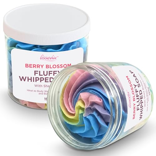 SOL 2pk Lisseau Fluffy Whipped Soap with Shea Butter - Berry Blossom 190g - Multi-Use Body Wash, Shower Cream, Shaving Soap, Bubble Bath, Travel-Friendly Jar, Vibrant Colours, Luxurious Fragrance