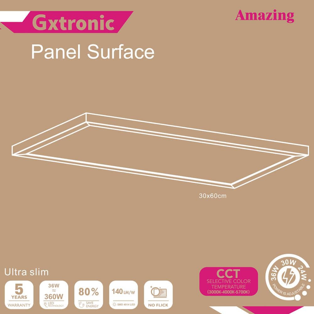 FactorLED GXtronic Pack Panel LED 60x30 Superficie 36W (360W), 4000Lm, Plafón Cuadrado Techo, Potencia Regulable, 3CCT Luz Seleccionable, 595x295x22mm (2)