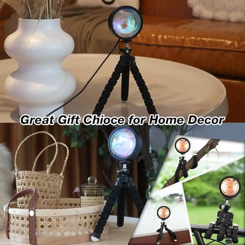 Image of JIMEI Sunset Lamp Projector Led Lights for Bedroom Night Light RGB Lights Sun Sunlight Sunrise Lamp 10w 360 Rotation Mood Lighting Home /Room Decor Christmas Gifts for Women,Triangle Multicolor