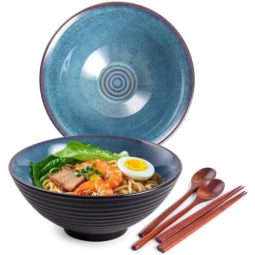 Auanlay 2 x 1200ml Ramen Schüssel Set aus Keramik mit Essstäbchen...