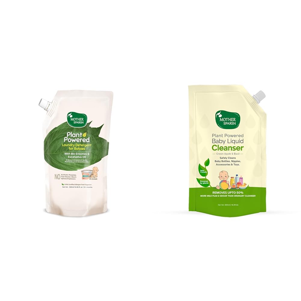 Mother Sparsh Plant Powered Baby Liquid Detergent Refill Pack 500ml With Natural Baby Liquid Bottle Cleanser Refill Pack 500ml-image-36
