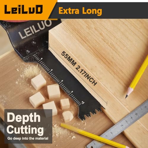 LEILUO Japanese Teeth Oscillating Tool Blades 15Pcs CRV Multitool Blades Set Wood Cutting Extra-Long Oscillating Saw Blade Compatible with DeWalt Makita and More