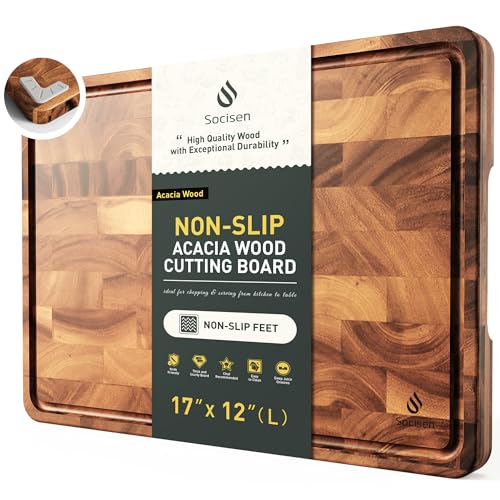 End-Grain-Cutting-Board-for-Kitchen-with-Non-slip-Feet-Acacia-Wood-Heavy-Duty-Checkered-Cutting-Board-Upgraded-Chopping-Board-with-Juice-Groove-Handle-Large-Wooden-Butcher-Block-with-Gift-Box End Grain Cutting Board for Kitchen with Non-slip Feet, Acacia Wood Heavy Duty Checkered Cutting Board Upgraded Chopping Board with Juice Groove & Handle Large Wooden Butcher Block with Gift Box - Image 1