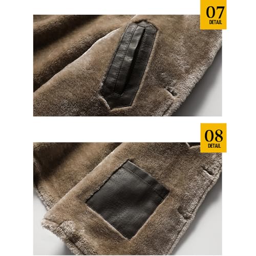 Image of Men's Faux Leather Jacket Thick Faux Fur Shearling Lapel Collar Botton Down Long Trench Coats Black Brown