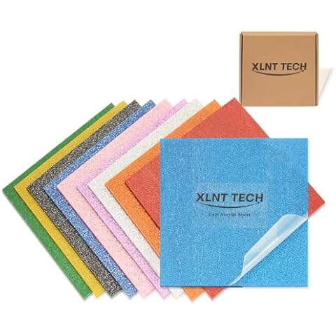 XLNT TECH Glitter Acrylic Sheets 1/8" Thick 8 x 8 Inch for Laser Cutting and Engraving Plastic Sheet Materials, Glitter Plexiglass Sheets for Crafts and DIY Project. Cover