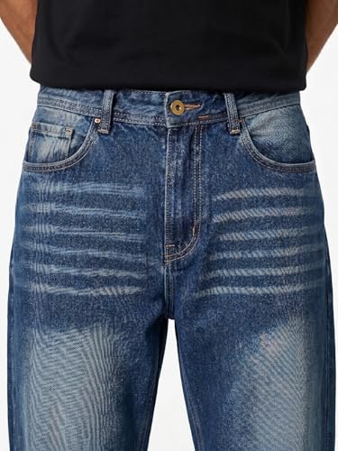 Image of Men's Wide Leg Green Baggy Denim Jeans | Loose Fit Streetwear Denim Pants for Men | Stylish Vintage Fashion Comfortable Denim Jeans