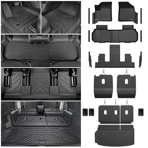 Floor Mats Full Set for 2024 2025 2026 Chevy Traverse & 2025 2026 Buick Enclave 7 Seats Captain Chairs All Weather Cargo Trunk Liner 2nd & 3rd Row Seat Back Cover Door Sill Protector Accessories