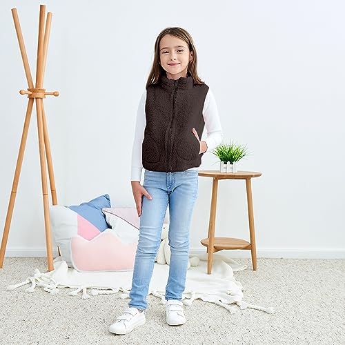 Image of JESKIDS Girls' Boys Sherpa Fleece Vest Outwear Lightweight Solid Color Cute Jacket with Pockets 2-11 Years