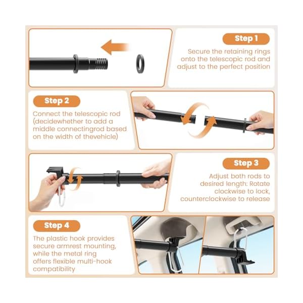Car Hanging Accessories,Travel Hangers,Telescopic Adjustable 30-63 Inches for Compact & midsize Cars,Automotive,SUVs,Trucks,Black - Image 7