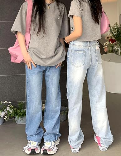 REFRASE LIFE Women’s High Waist Jeans Light Wash Straight Leg Relaxed Loose Fit Denim with Pockets4