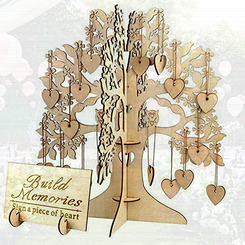 KeaJuidy Libro de Invitados de Madera de Boda ÁRbol de Deseos para Bodas Madera Guest Book Wedding Tableta CorazÓN DecoraciÓN con 100 Piezas de Adornos Colgantes de CorazÓN Cover
