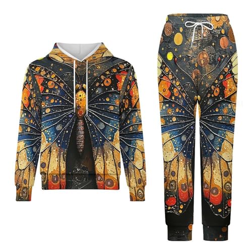 Boy's Girl's Hooded Tracksuit Pullover Sweatshirt Jogging Pants Sweatsuit, Flying Butterfly Patterns Art4
