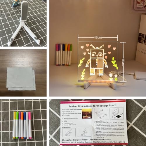 Image of One94Store LED Acrylic Writing Board with Light & 7 Pens | 15x15 cm DIY 3D Rewritable Message Pad | Personalized Night Lamp & Display Board for Home, Office Desk, Kids & Gifts