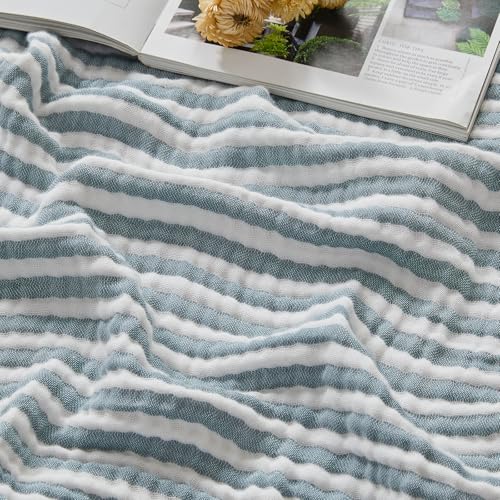 Image of EMME Cotton Muslin Blanket Couch 4-Layer Breathable Gauze Soft Lightweight Bed Blankets Adults Teal King (108 inch x 90 inch)