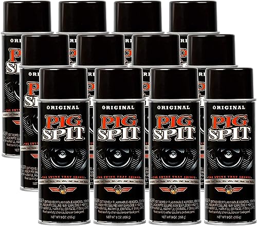 PIG SPIT Original | Shine for Engines, Trim, Tires & Vinyl | Restores Faded Black Plastic | 9 oz. | 12-Pack