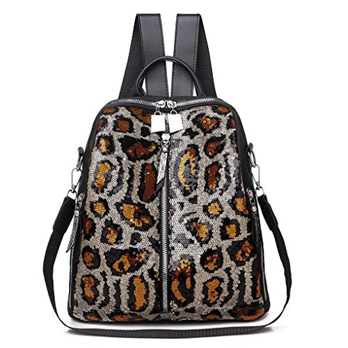 Yiwjby Mochila De Lentejuelas Moda Gran Capacidad con Estampado Leopardo Bolso Hombro