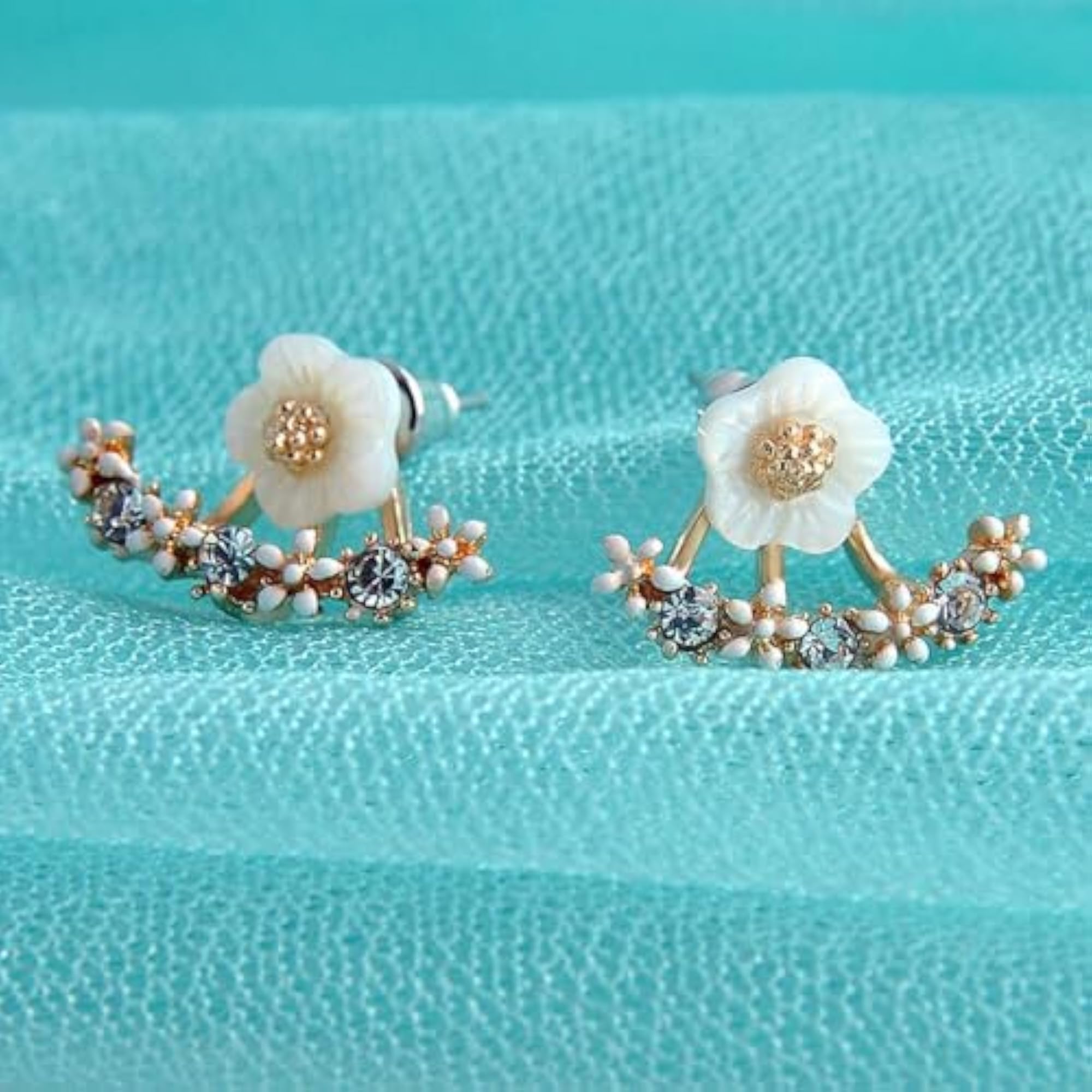 Floral Stud Earrings With Zircon, Tiny Daisy Flower Ear Jacket