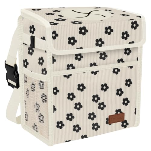 Image of Femuar Leak Proof Car Trash Can with Lid, Collapsible Hanging Waterproof Car Trash Bag with Mesh Pocket for SUV Front Seat Headrest, Large /Beige Flower