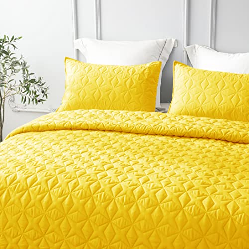 Whale Flotilla Quilt Set Queen Size, Soft Microfiber Lightweight Bedspread Coverlet Bed Cover (Star Pattern) For All Seasons, Yellow, 3 Pieces (Includes 1 Quilt, 2 Shams) #TOP2