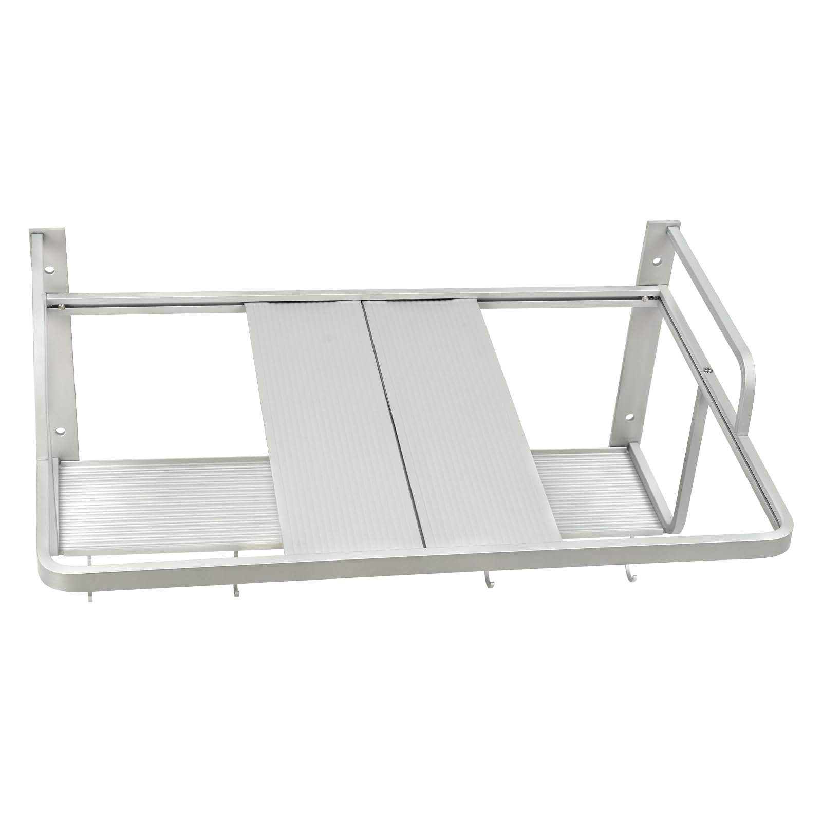 Estantería para microondas, 55 x 38 cm, soporte para microondas, 2 estantes extraíbles, estantería de cocina equipada con 10 ganchos de actividad, soporte para microondas, capacidad de carga