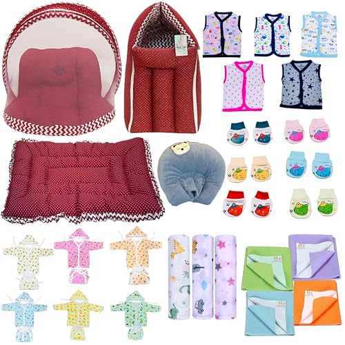 Image of Infantbond by fareto All Season use Baby Essentials Combo | Baby Products | Baby Gift Set | Baby Combo Set for New Born (0-6months)(Pack of 41) (Red Polka)