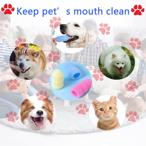 Image of 12Pack Dog Finger Toothbrush Kit, Dog Teeth Cleaning & Dental Care, Blue, Pink, Yellow