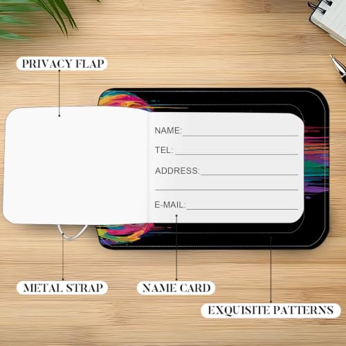 Image of Neon Deer Luggage Tags 2 Pack, PU Leather Privacy Flap
