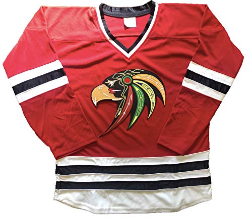 Blackhawks Jerseys with Hawk Crest - Offered in Three (3) Colors and 10 Sizes, We Add Your Name and Number (Red, Adult L)