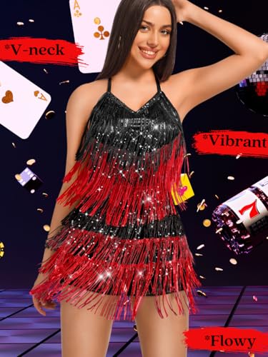 Kaei&Shi Sequin Fringe Dress,Backless Sexy Rompers For Women Clubwear,Sparkly Dance Outfits Rave Festival Concert Disco4