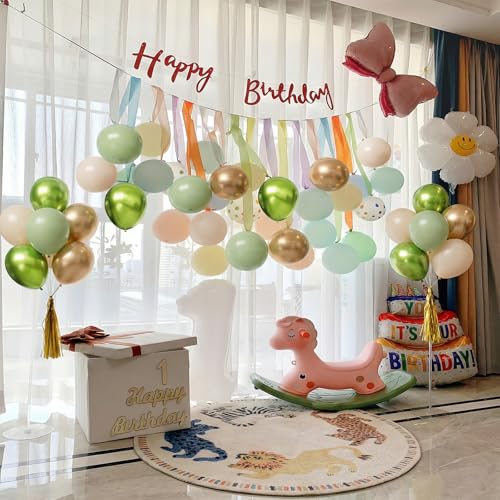 Image of Sage Green Balloons 55Pcs Green and gold balloons 12inch Green And White Balloons for Birthday Wedding Bridal Baby Shower Engagement Party Decorations
