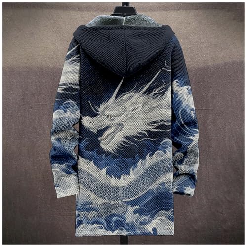 Mens Long Cardigan Hoodies Hooded Jacket Dragon Graphic Open front Sweater Hoodie with Pockets Winter Coats3